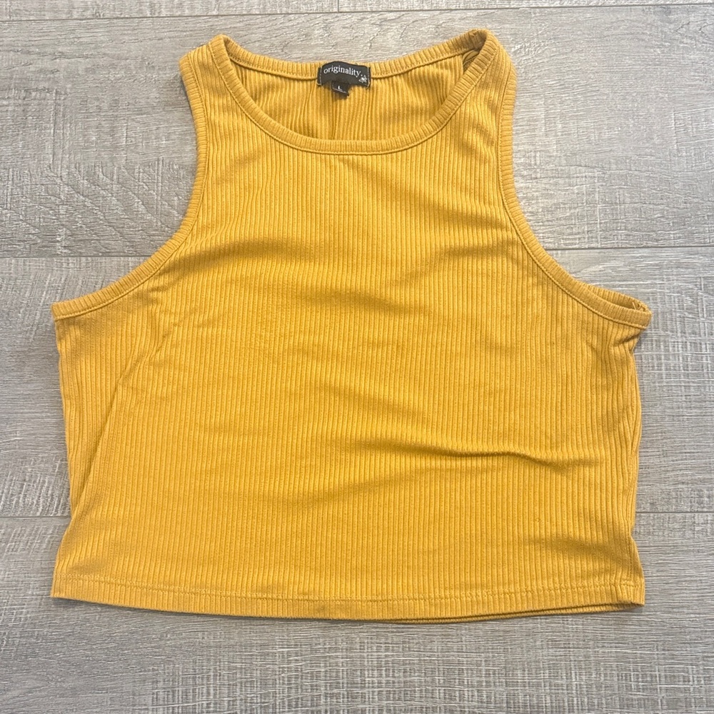 Mustard Yellow Ribbed Crop Top